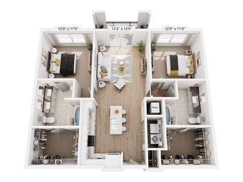 Floor plan for 2 beds, 2 baths, 1082 sqft
